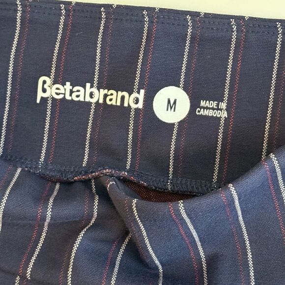Betabrand Vertical Pin Stripe Pull On Yoga Career Wide Leg Navy Blue Pants - US - Picture 7 of 8